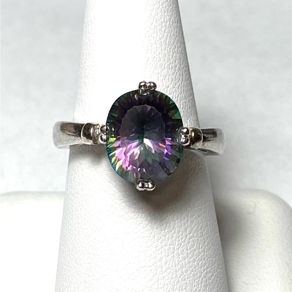 925 Ring Vintage Mystic Quartz Sterling Silver 8.75 5.24g - Picture 1 of 10